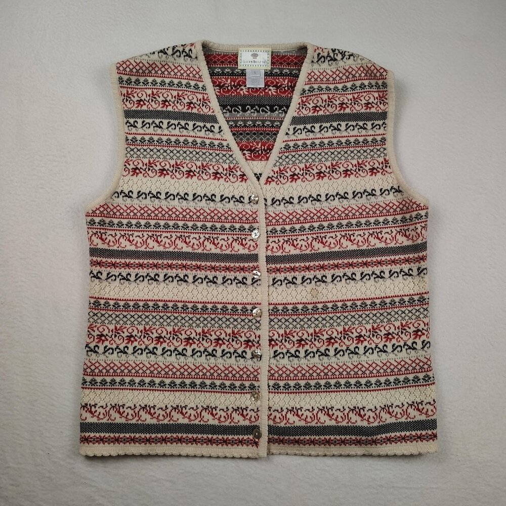 VTG 90's Susan Bristol Sweater Vest Womens Large Cream Fair Isle Nordic